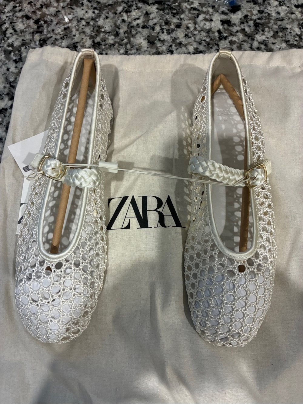 ZARA Cream Crochet Mary Jane Flats with Braided Strap new with tags girls size 5
